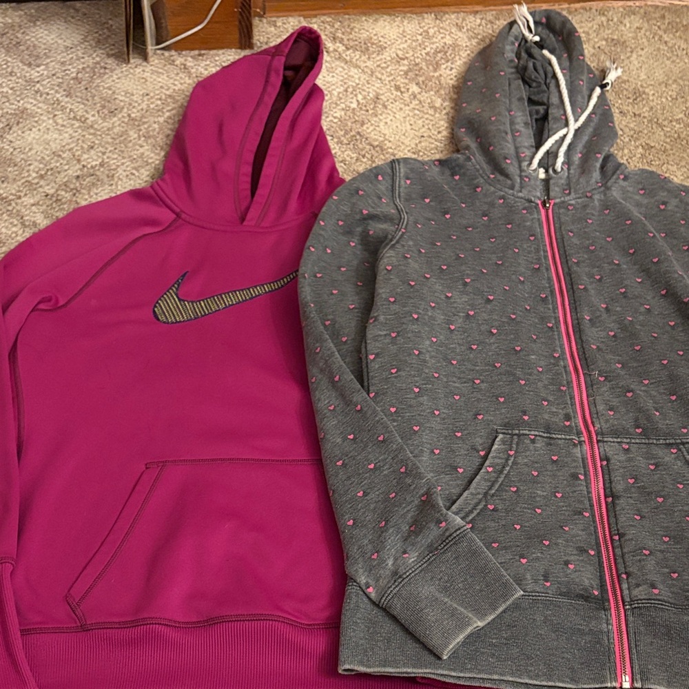 Nike Fuchsia Hoodie and Gray Heart Jacket